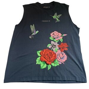 YoungLA Mens Hummingbird Rose Muscle Tee Black Graphic Tank Top Medium 1159